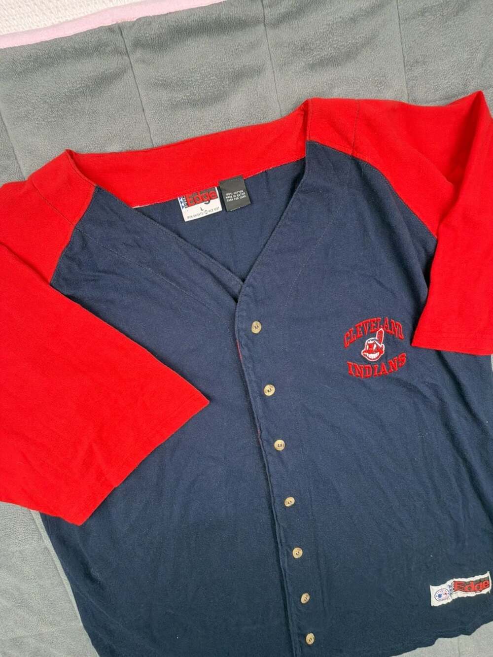 Vintage 90’s Cleveland Indians Button Up Baseball Jersey Chief Wahoo Shirt L